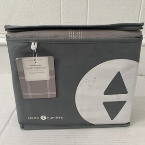 Sleep Number Duvet Cover Set Windowpane Gray White Queen 2022 NEW